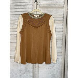 Hailey & Co. Tan & Cream Long Sleeve Shirt Size Small NEW